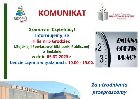 Komunikat dot. pracy Filii nr 5 - Grodziec